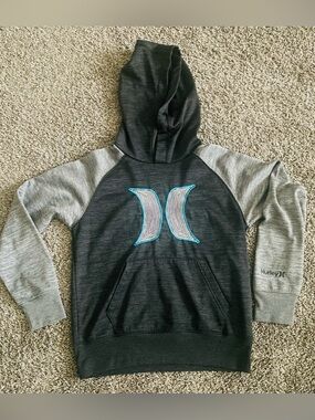 Hurley Dark Gray & Light Gray Hoodie with Teal Logo